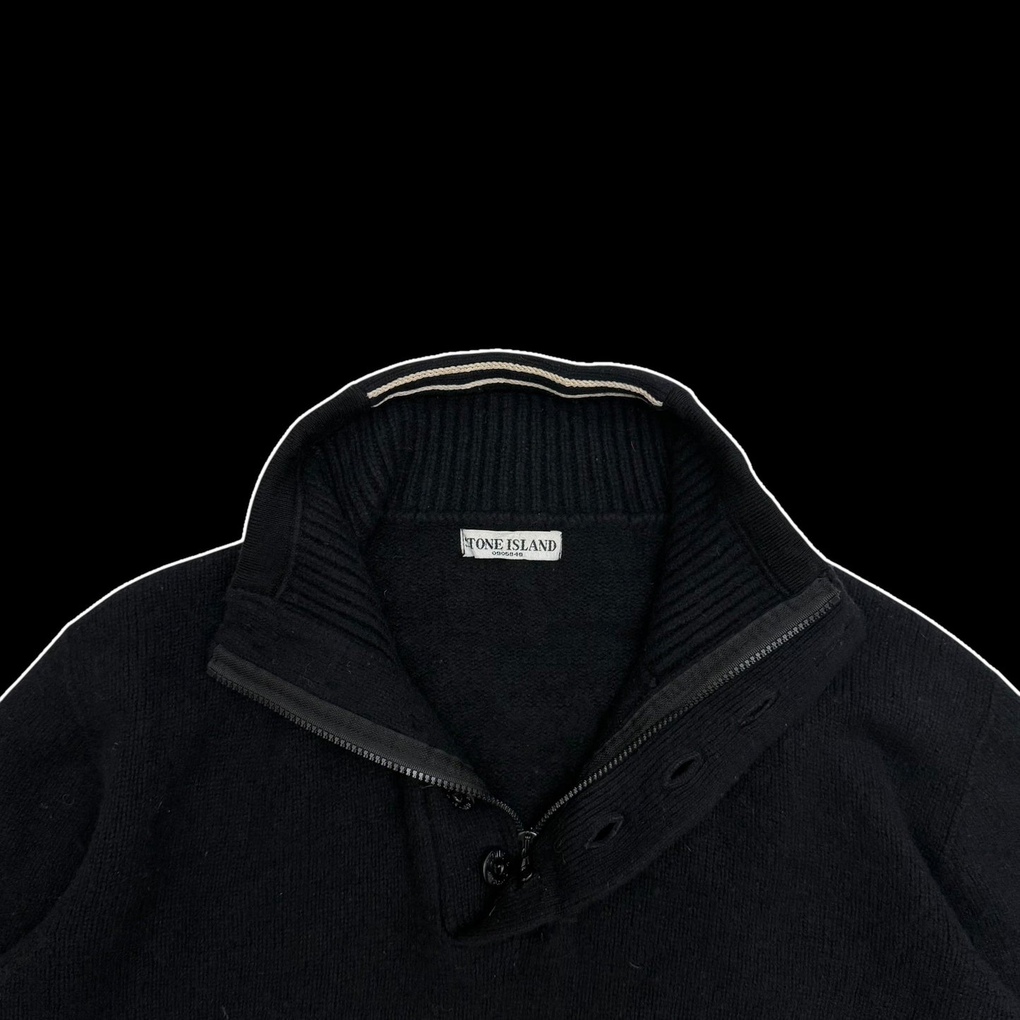 Stone Island AW07 Wool Blend Quarter-Zip Sweatshirt Black (fits XXL)