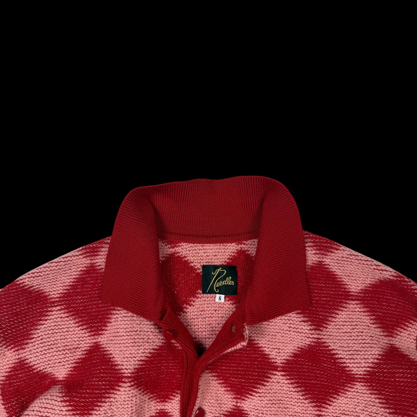 Needles AW20 Polo Argyle Checkered Wool Sweatshirt Red (fits S-M)