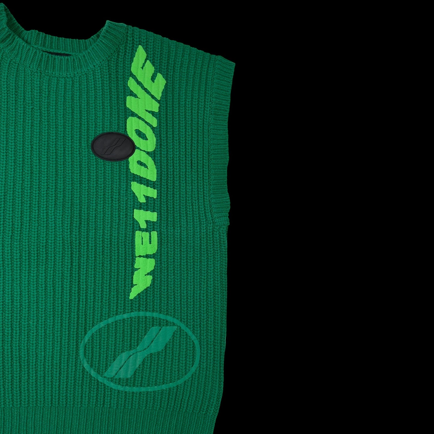 We11done Ribbed Wool Multi-Logo Square Knit Vest Green (Size L)
