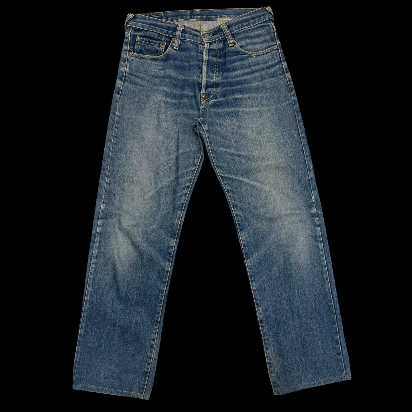 Evisu Orange Daicock Print Buckle Back Light Wash Jeans (Size 30”)
