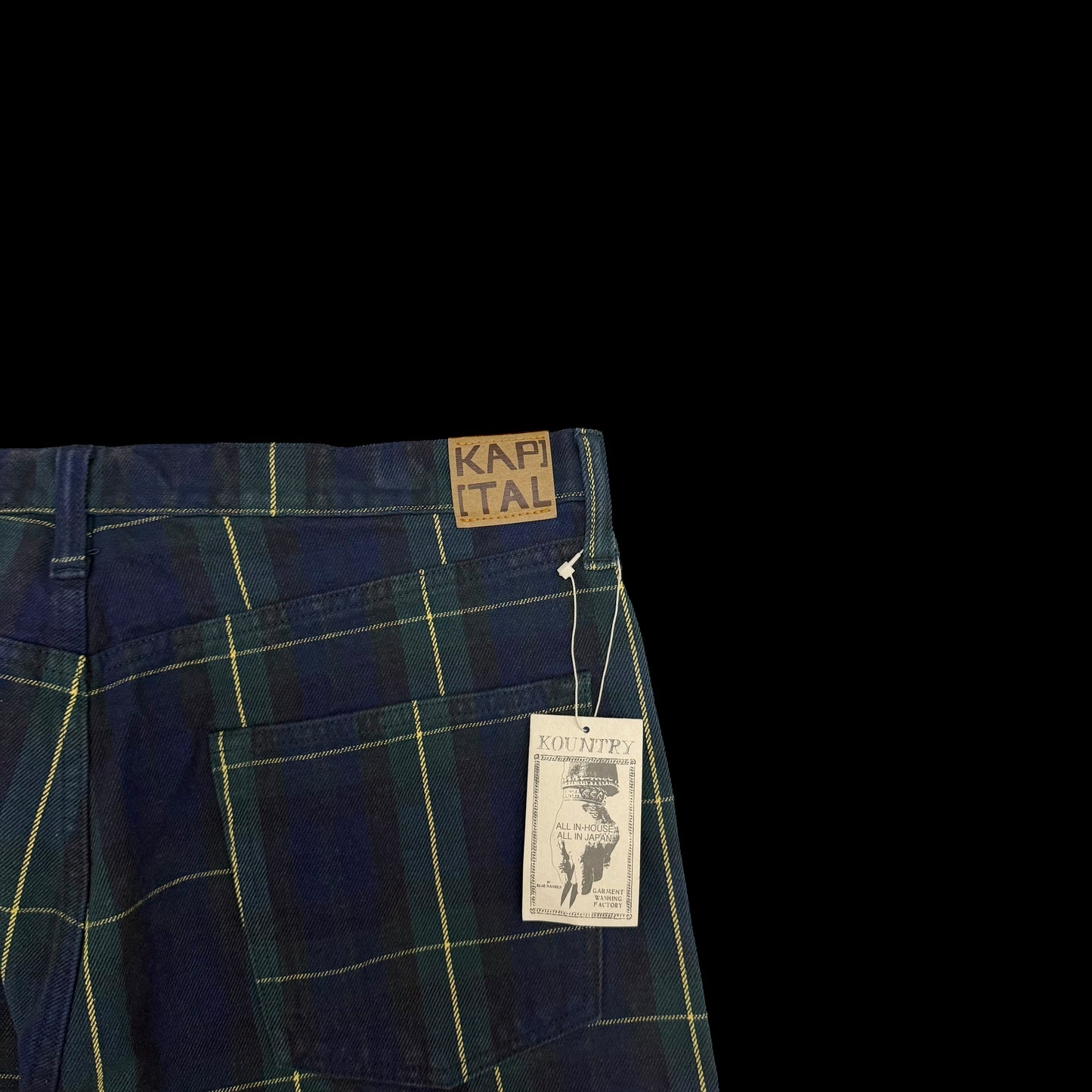 Kapital 11oz Tartan Check 5P Monkey Cisco Jeans (Studs Remake) Navy (Size 38”)