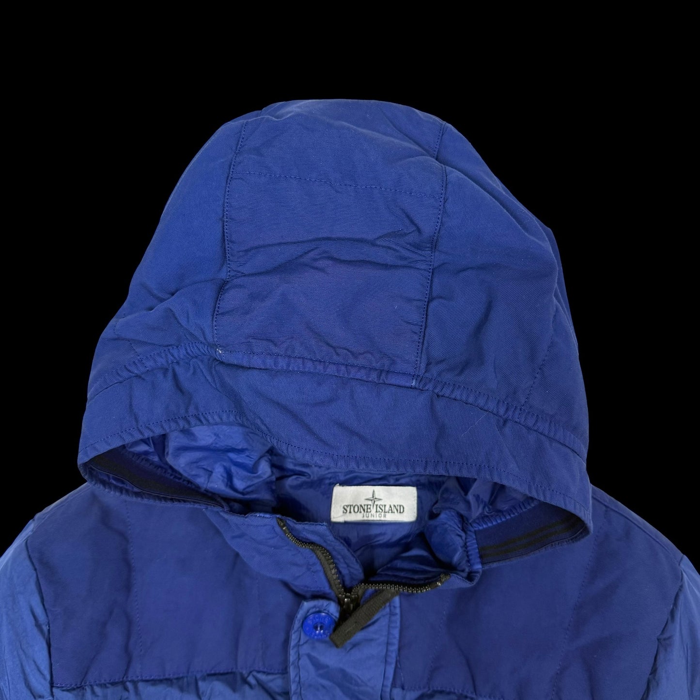 Stone Island Junior Crinkle Nylon Hooded Down Jacket Two-tone Blue (Size 14)