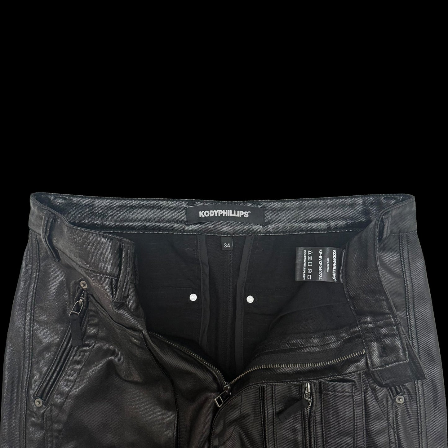 Kody Phillips Rip Van Kody Waxed Black Cargo Pants (Size 34”)