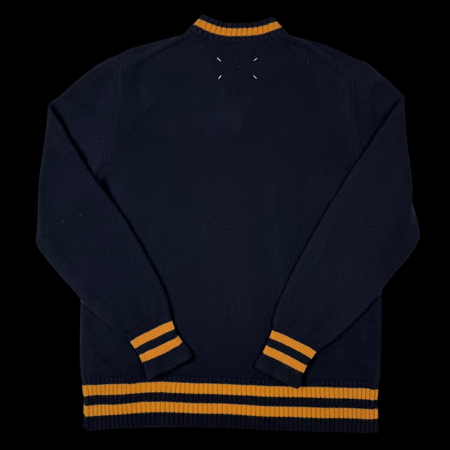 Maison Margiela AW21 Oversized V-Neck Wool Sweatshirt Navy / Gold (Size M)