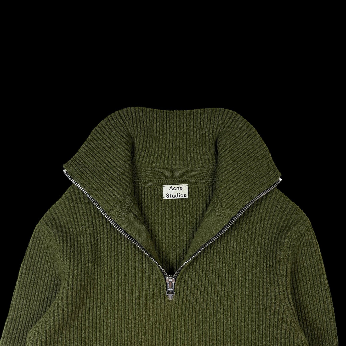 Acne Studios Fisherman Wool Blend Knit Quarter-Zip Sweatshirt Hunter Green (fits S-M)