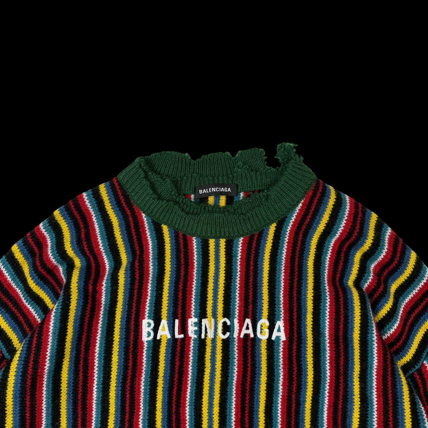 Balenciaga AW18 Oversized Distressed Striped Sweatshirt Multicolour (fits up to XL)