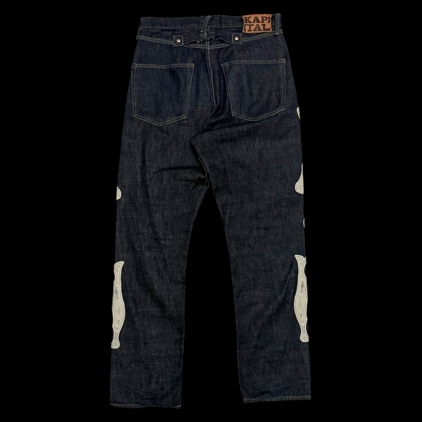 Kapital 12.5oz Bone Denim Mexican Tuxedo 5P Okagilly Jeans (Size 32”)