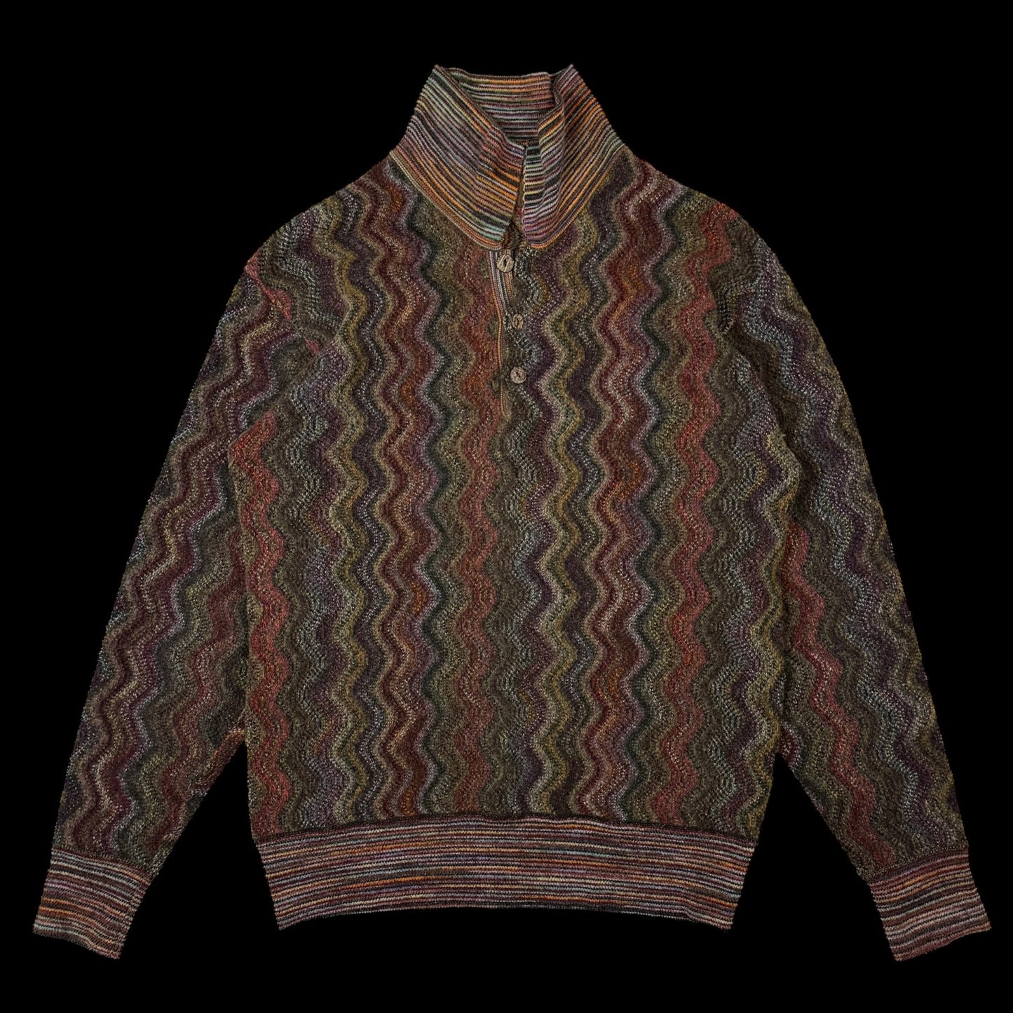 Missoni Vintage Polo Wool Knit Sweatshirt Multicolour (Size L)