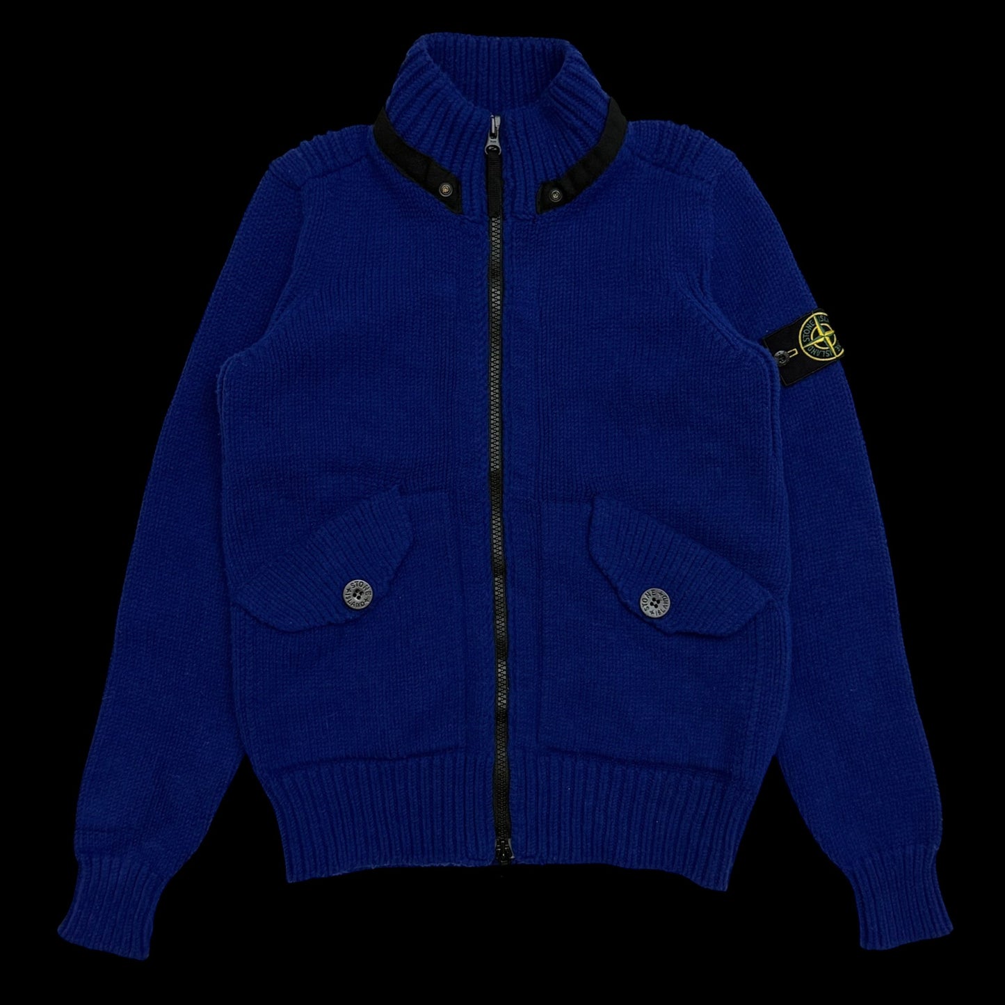 Stone Island AW12 Wool Blend Heavy Knit Zip-Up Sweatshirt Royal Blue (Size M)