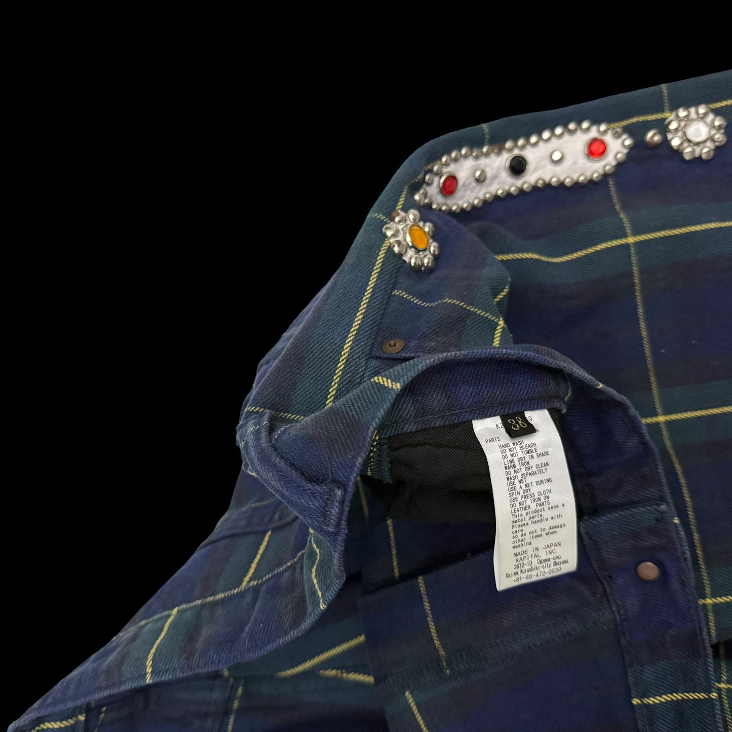 Kapital 11oz Tartan Check 5P Monkey Cisco Jeans (Studs Remake) Navy (Size 38”)