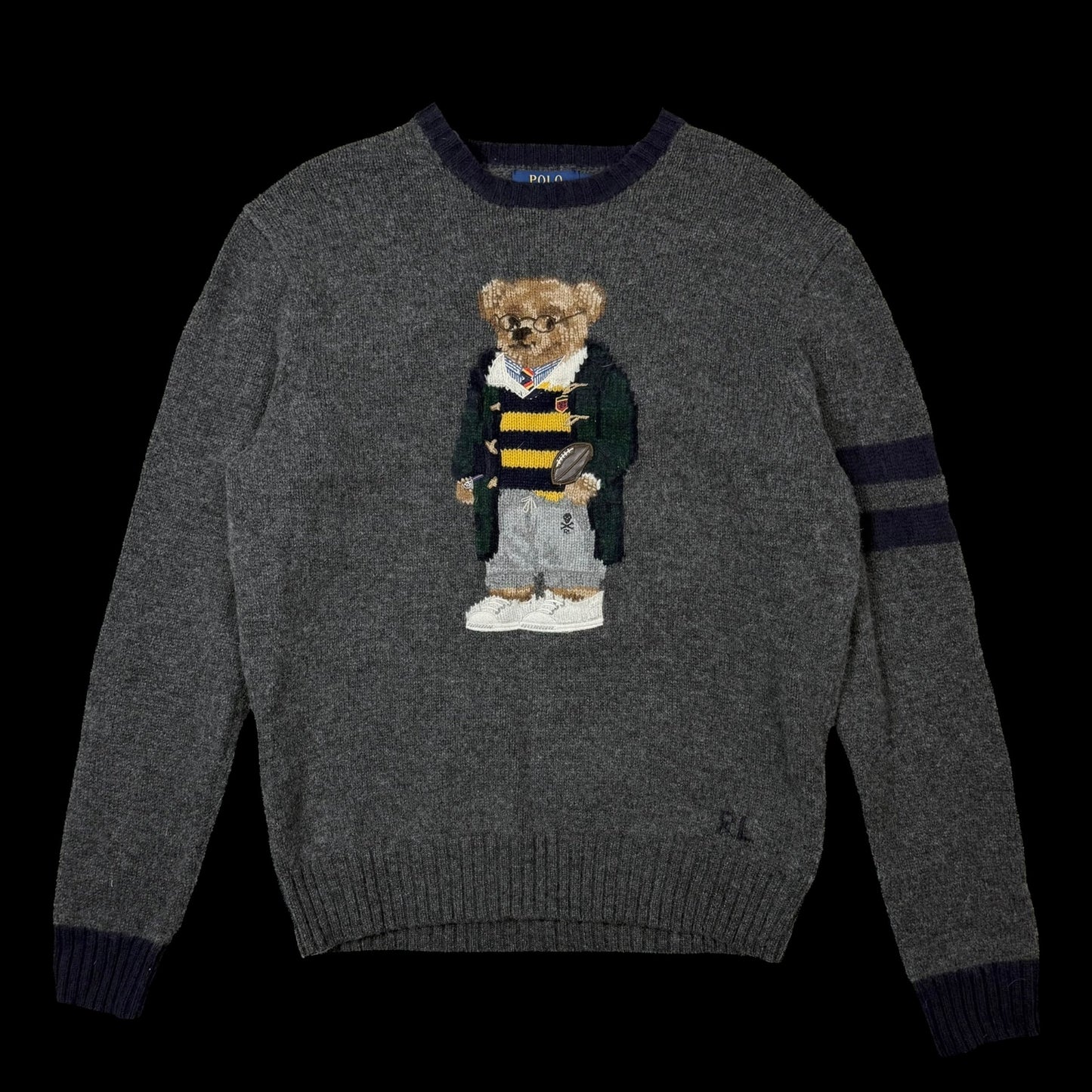 Polo Ralph Lauren ‘Geaky Bear’ Intarsia Knit Wool Sweatshirt Grey (fits M-L)