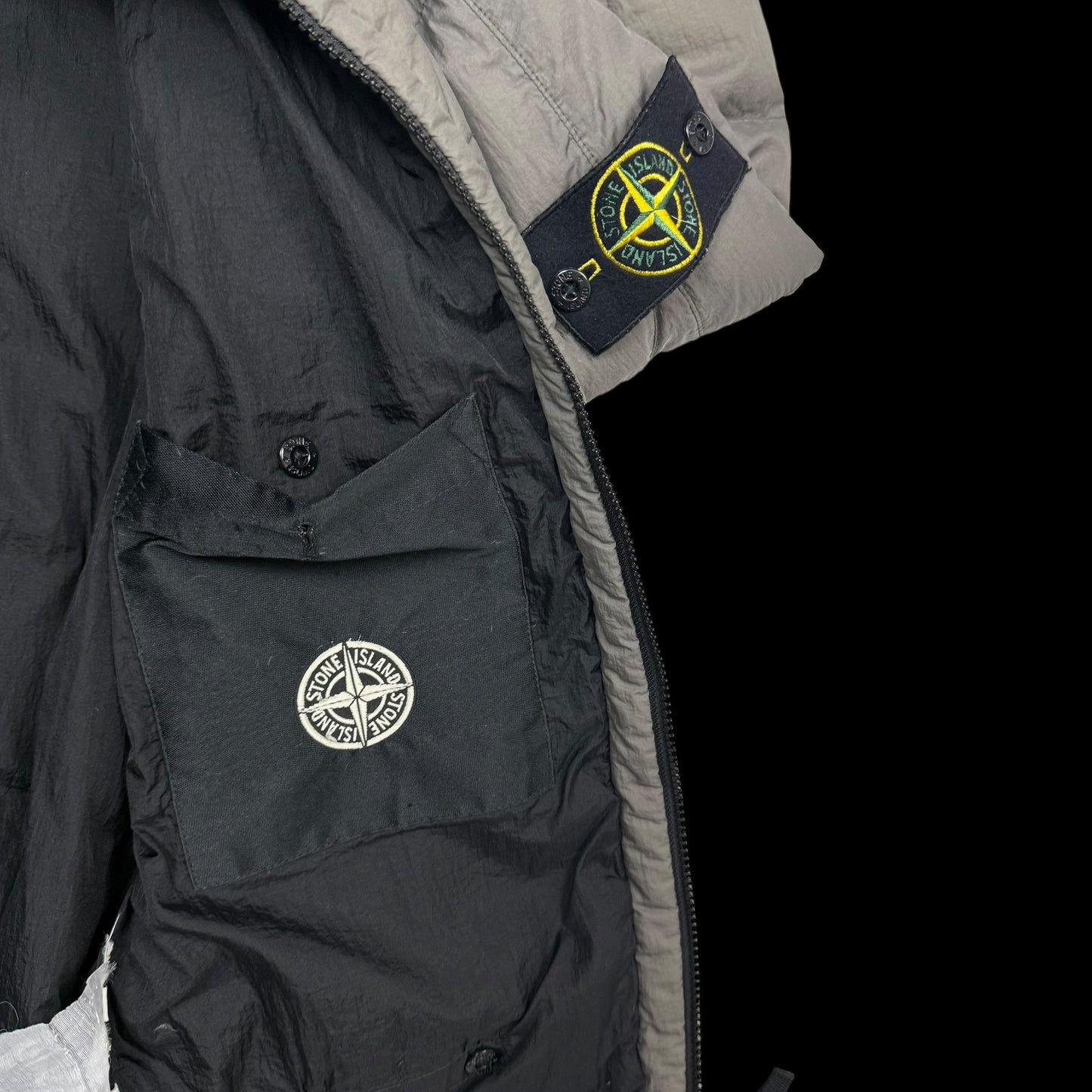 Stone Island AW 2011 Opaque Nylon Tela Down Jacket Grey/Khaki (Size L)