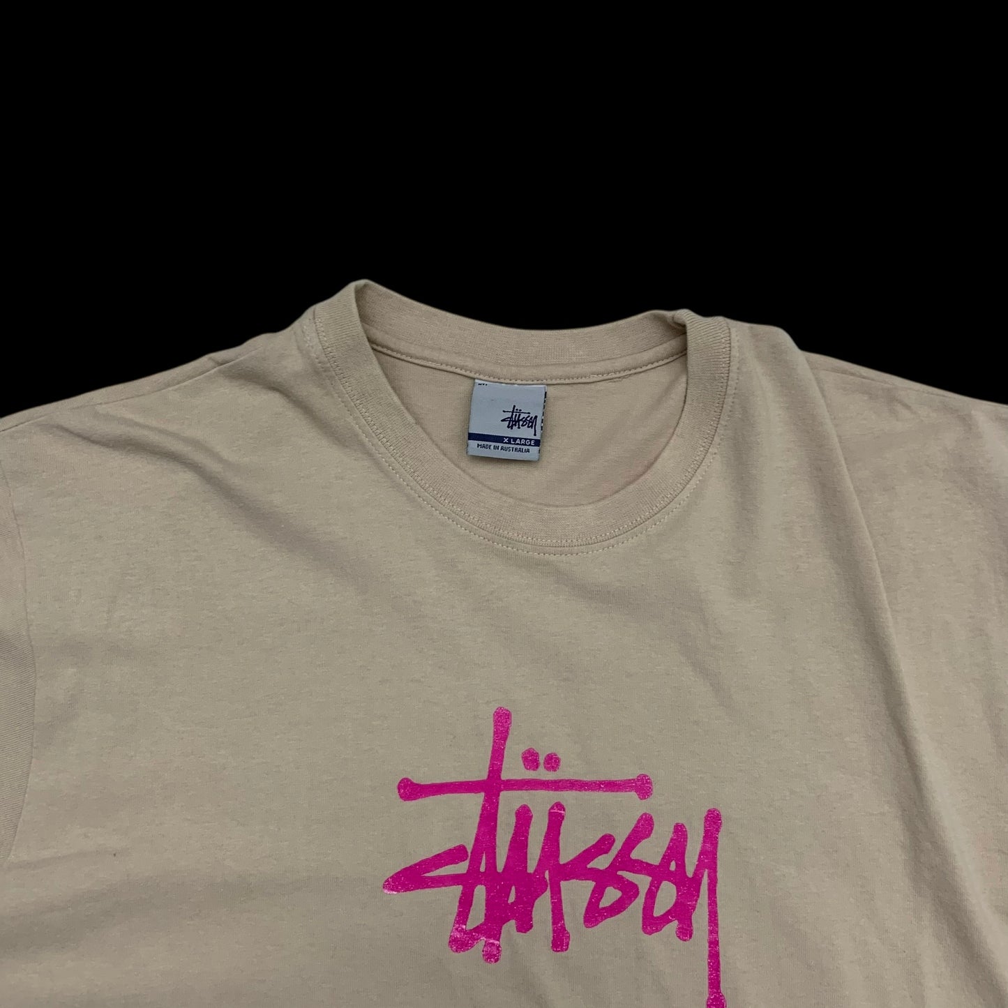 Stussy Vintage 00s Centre Logo T-Shirt Beige (Made in Aus) (Fits M/L)