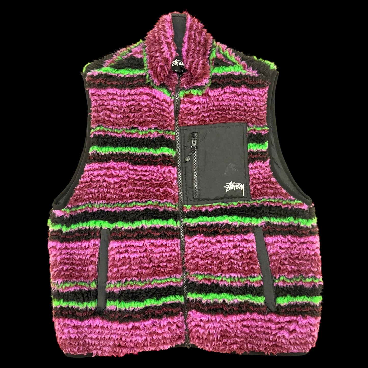 Stussy Striped Sherpa Vest Pink/Red/Purple (Size M)