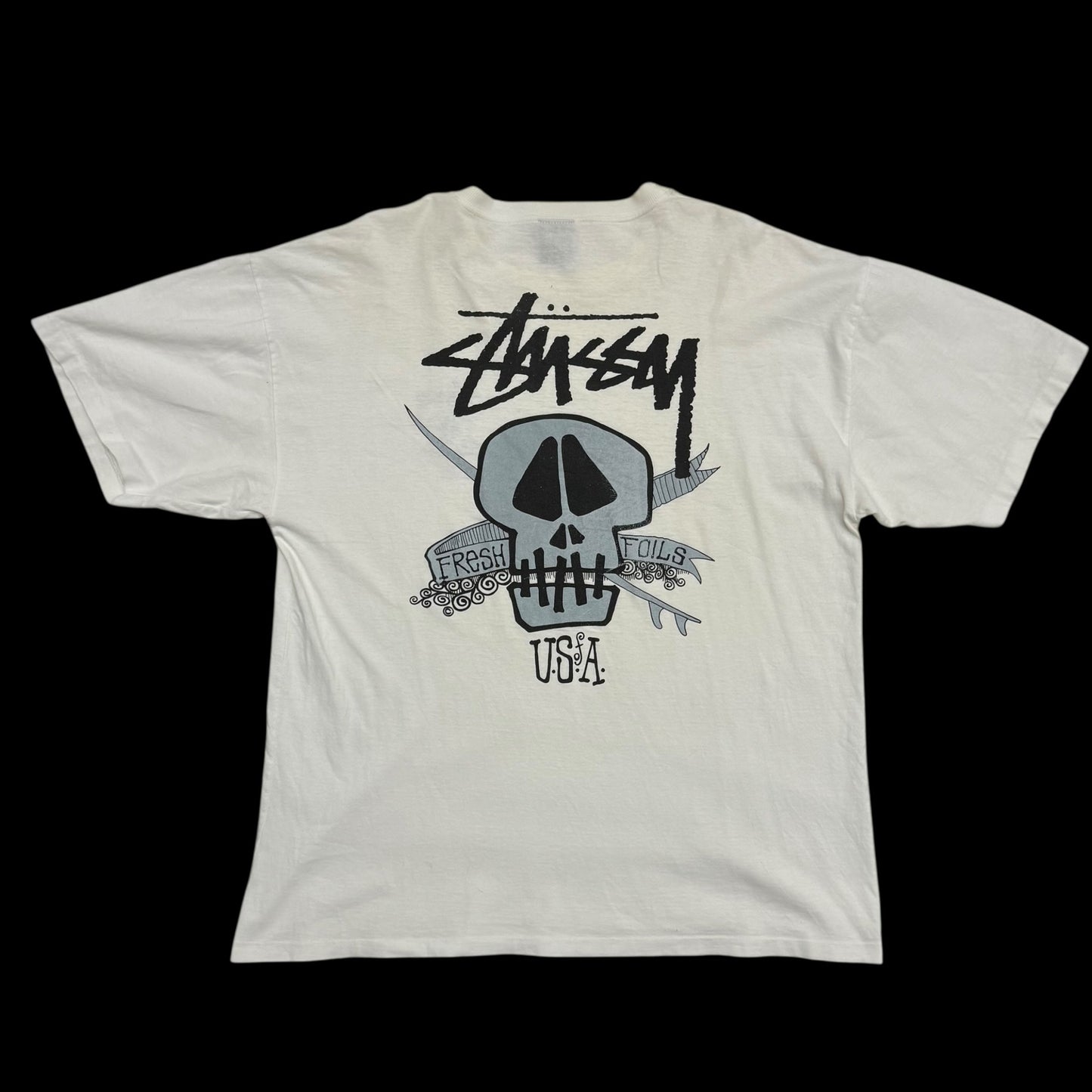 Stussy Vintage Early 90s ‘Fresh Foils’ Skull T-shirt White (Made in Aus) (Size L)