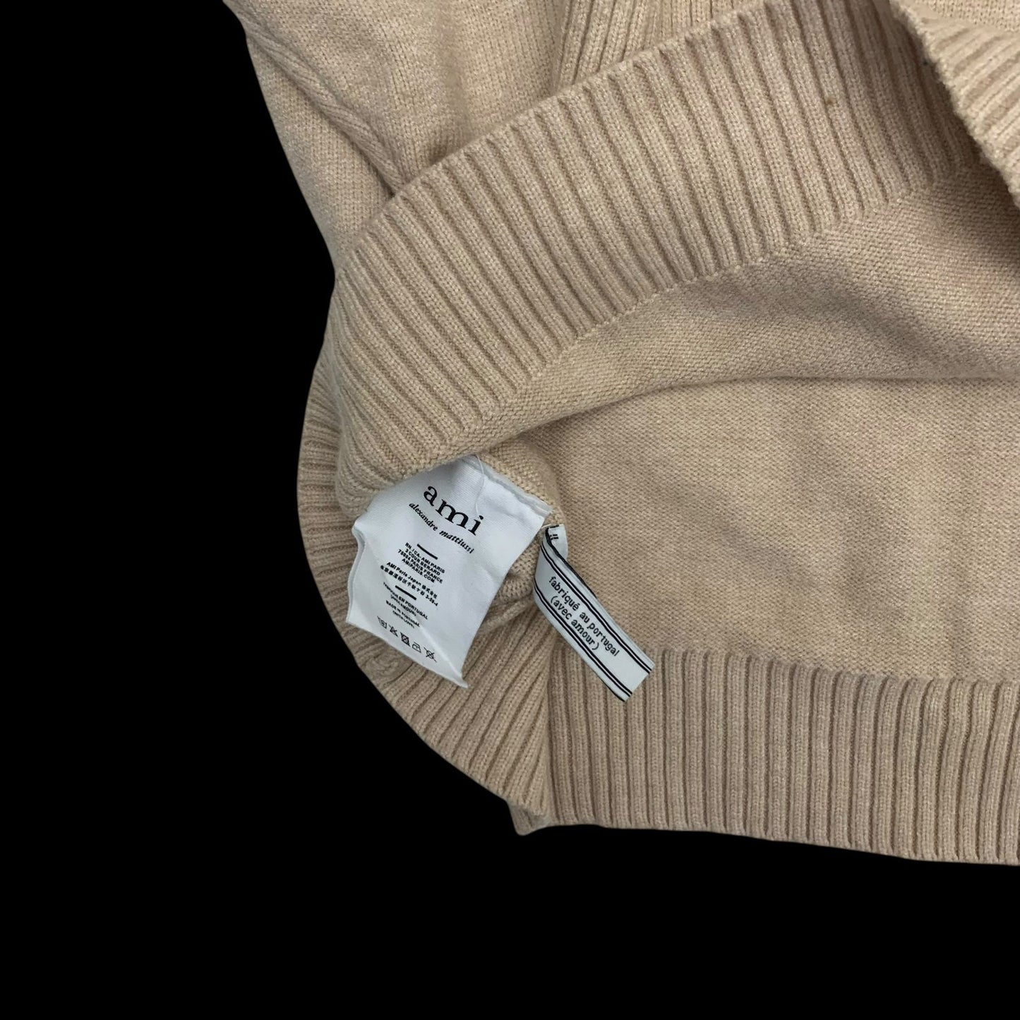 Ami Paris De Coeur Wool Blend Knit Sweatshirt Beige (Size M)