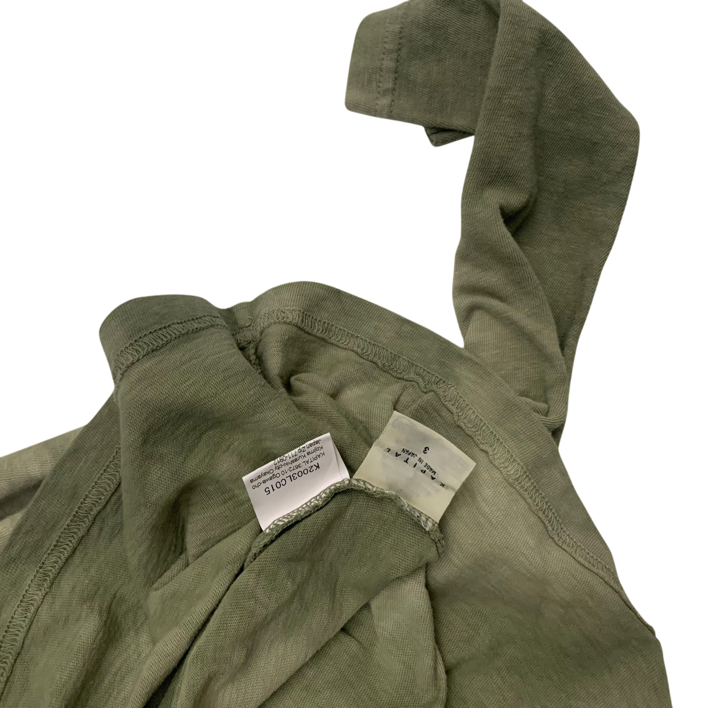 Kapital Tenjiku Uneven Dip Dye Crulon Long-Sleeve Tee Khaki (Fits M)