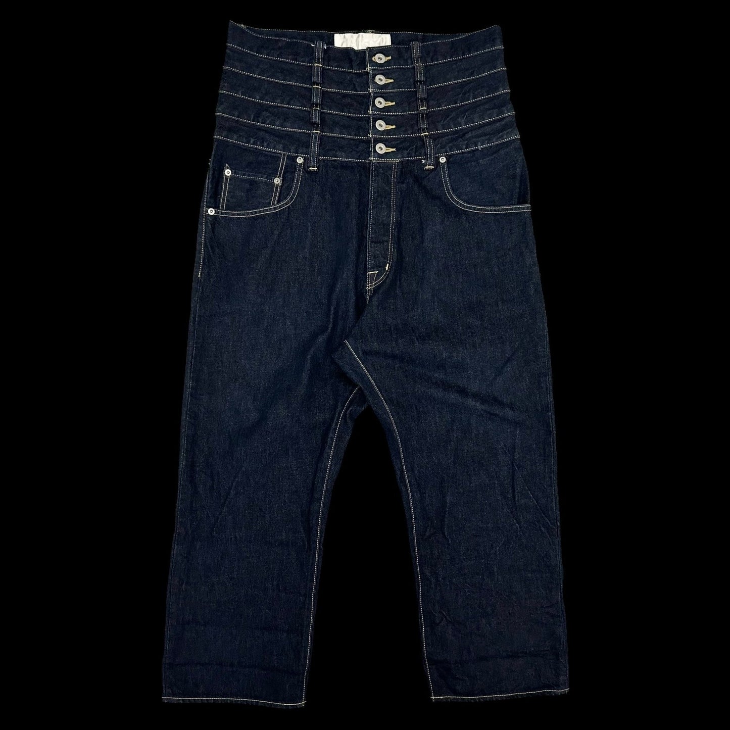 Ganryu AW12 Quintuple Waistband’ Stacked Wide Cut Jeans (Fits 36")