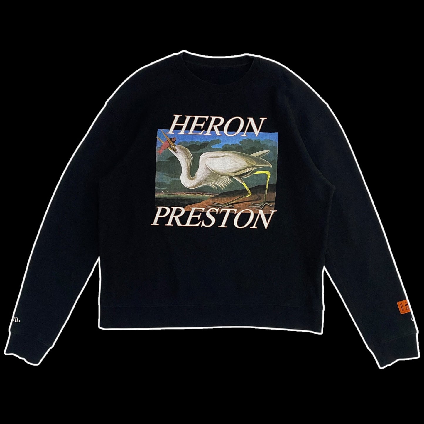 Heron Preston White HeronCrewneck Sweatshirt Black (fits L-XL)