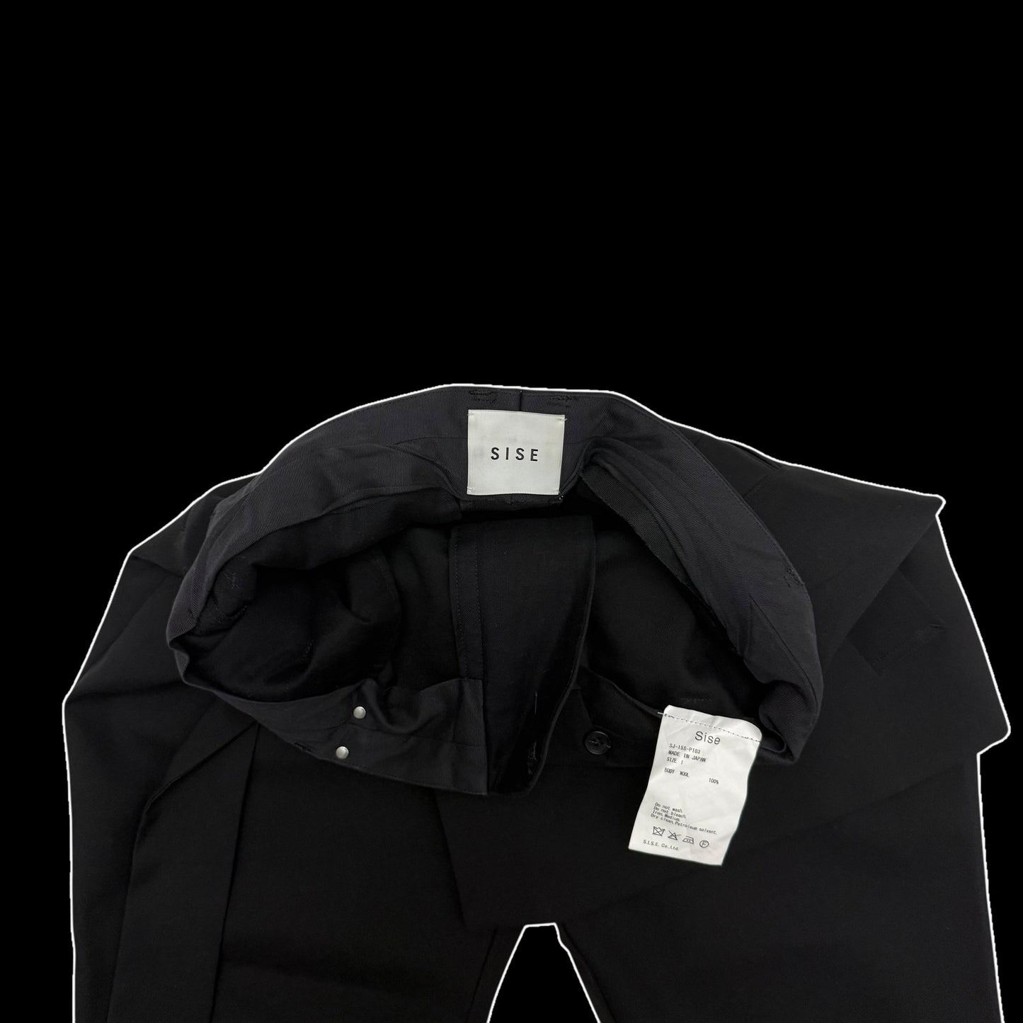 Sise Fold-Over Apron Wool Pants Black (Size 33”)