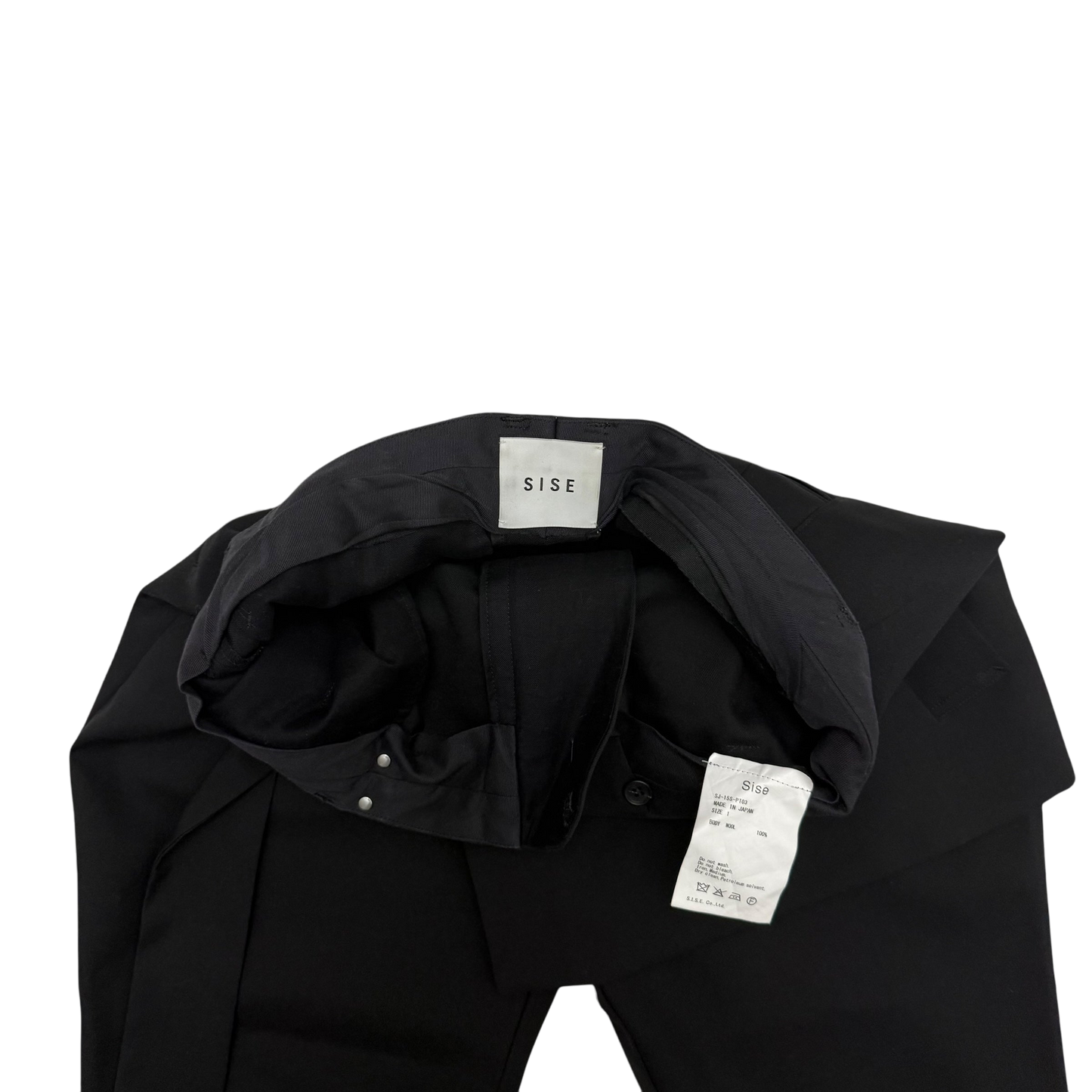 Sise Fold-Over Apron Wool Pants Black (Size 33”)