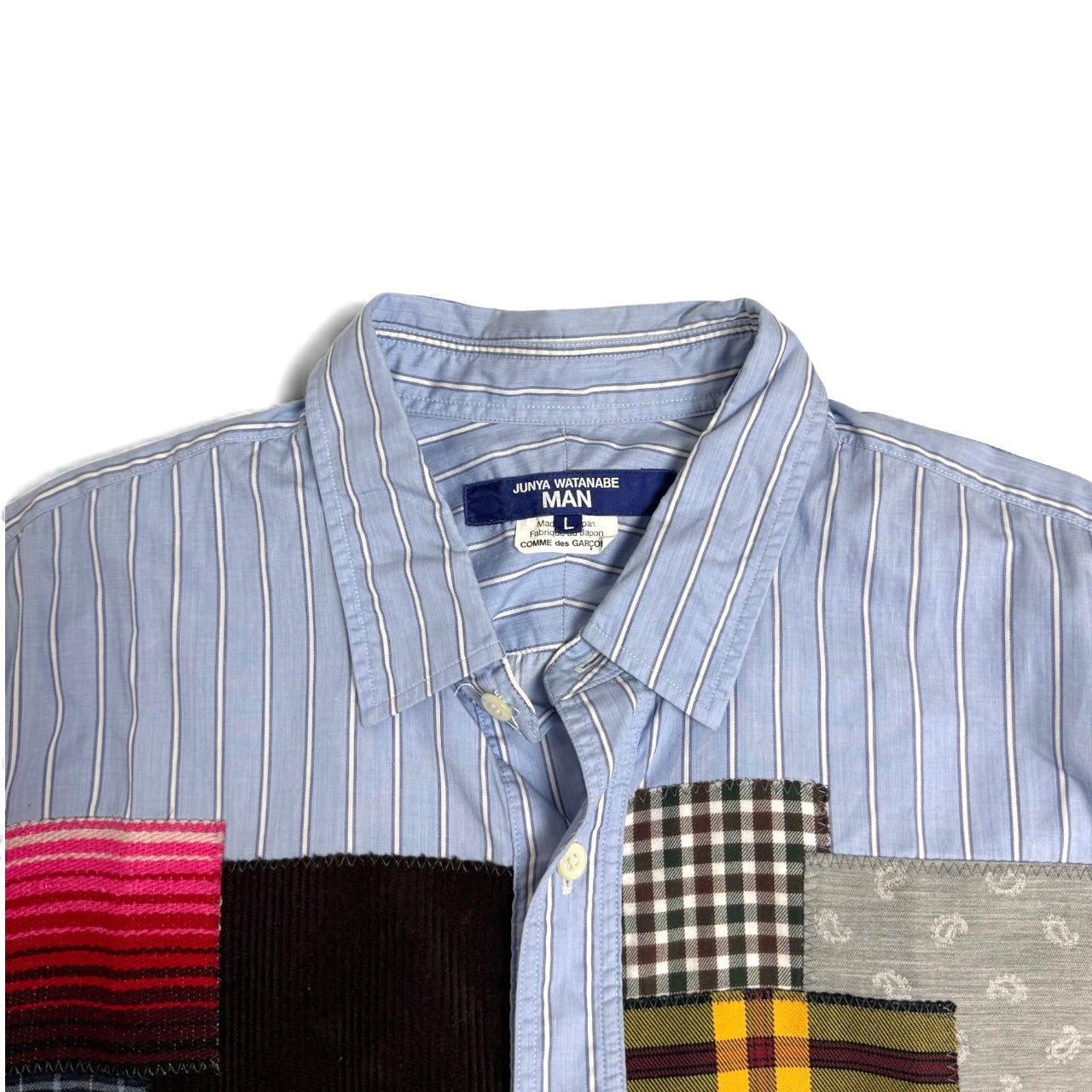 Junya Watanabe MAN AD2022 Patchwork Striped Shirt Blue (Size L)