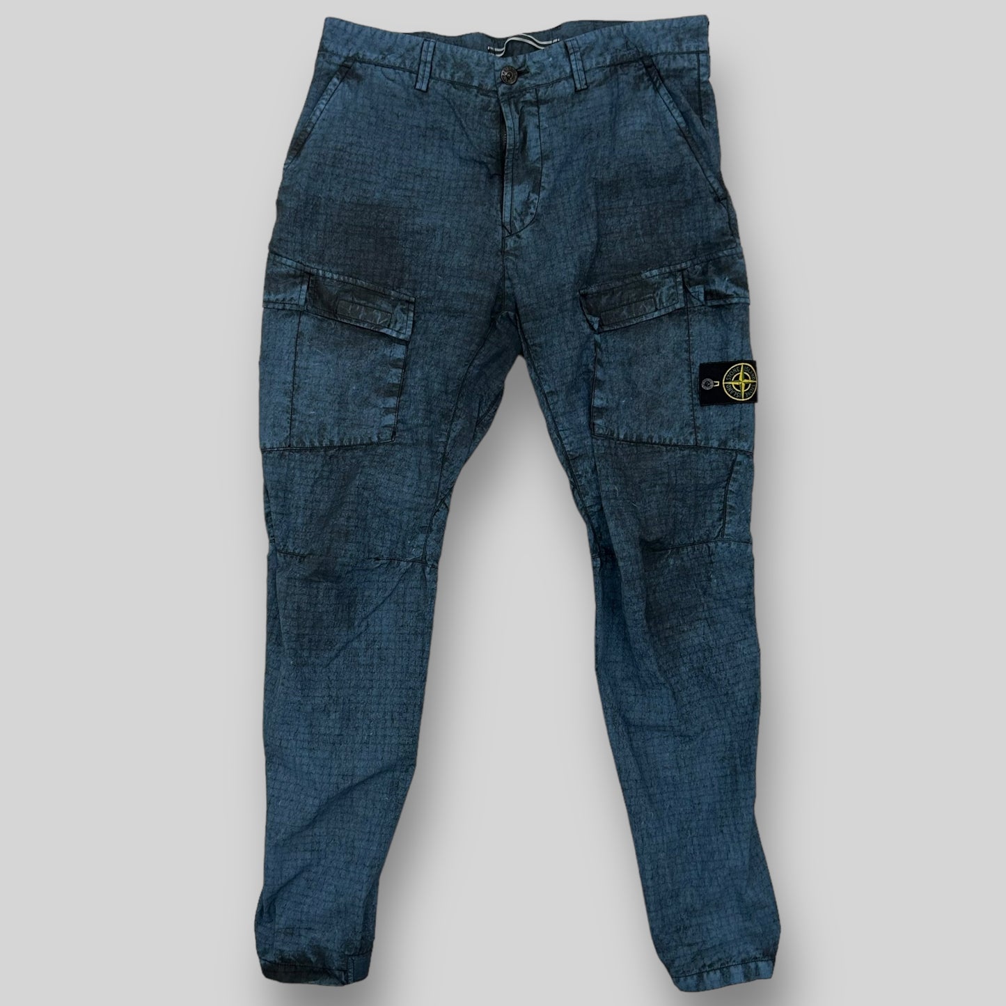 Stone Island Type SL Grid Tela Dust Treatment Blue Cargo Pants (Size 34”)