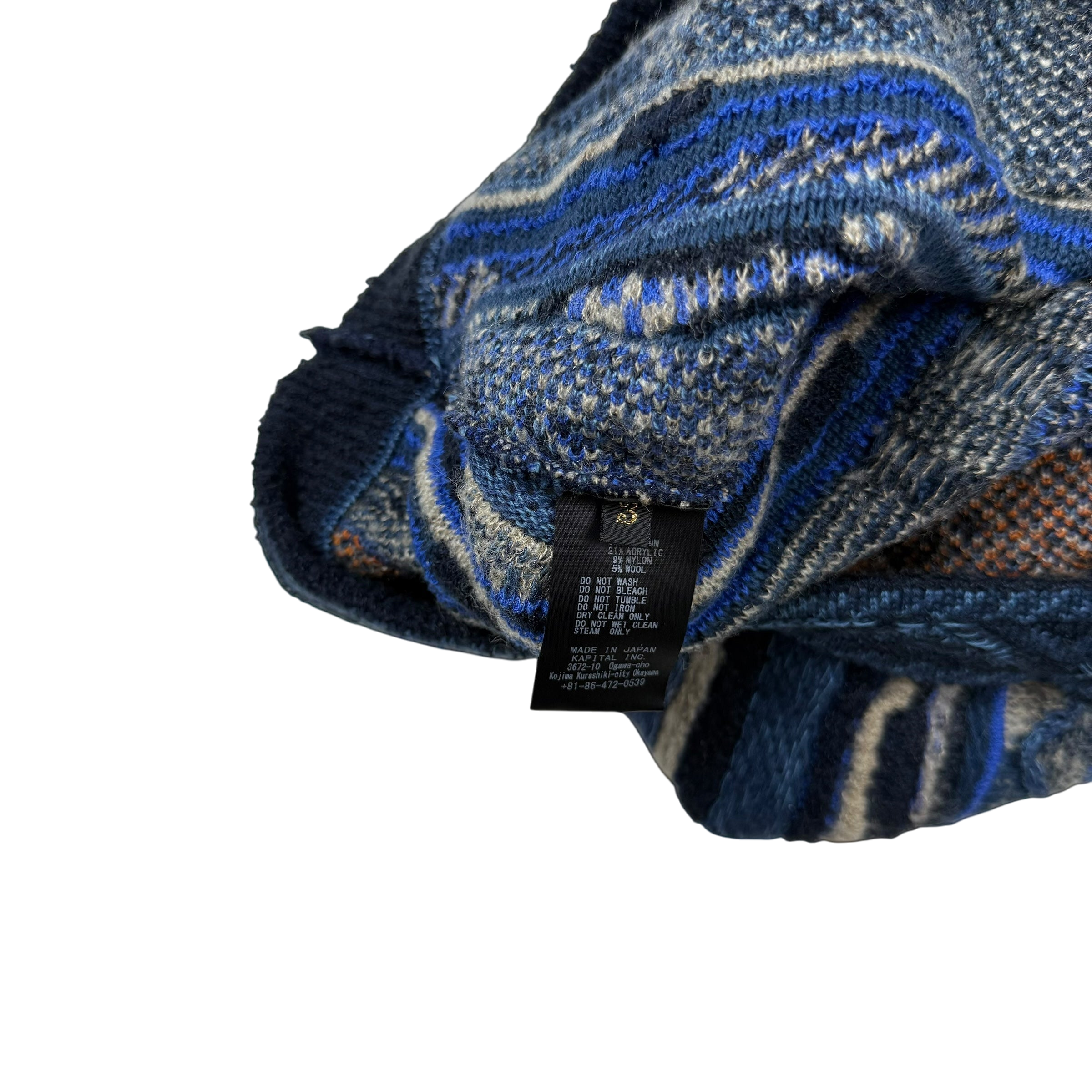 Kapital 7G Gaudy Knit Peace Sweatshirt Blue (fits M-L)