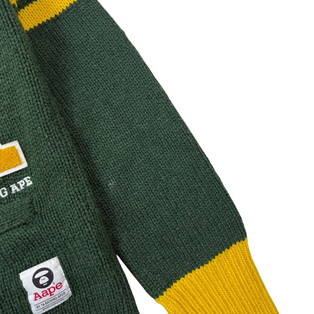 AAPE by A Bathing Ape Embroidered Knit Sweatshirt Cardigan Green (Size L)