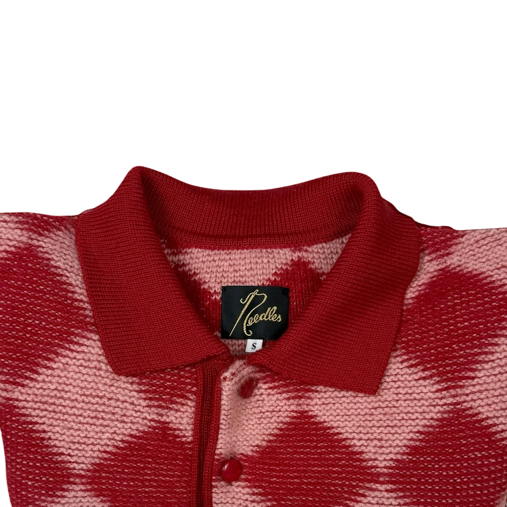 Needles AW20 Polo Argyle Checkered Wool Sweatshirt Red (Size S)