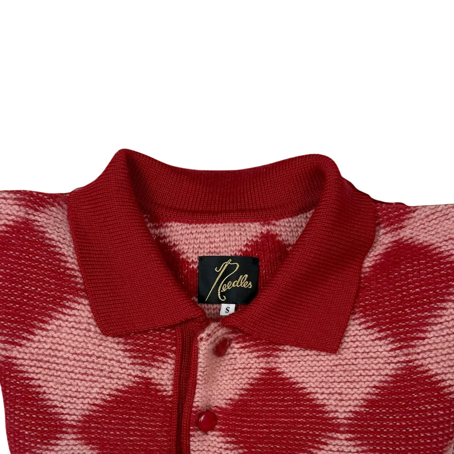 Needles AW20 Polo Argyle Checkered Wool Sweatshirt Red (Size S)