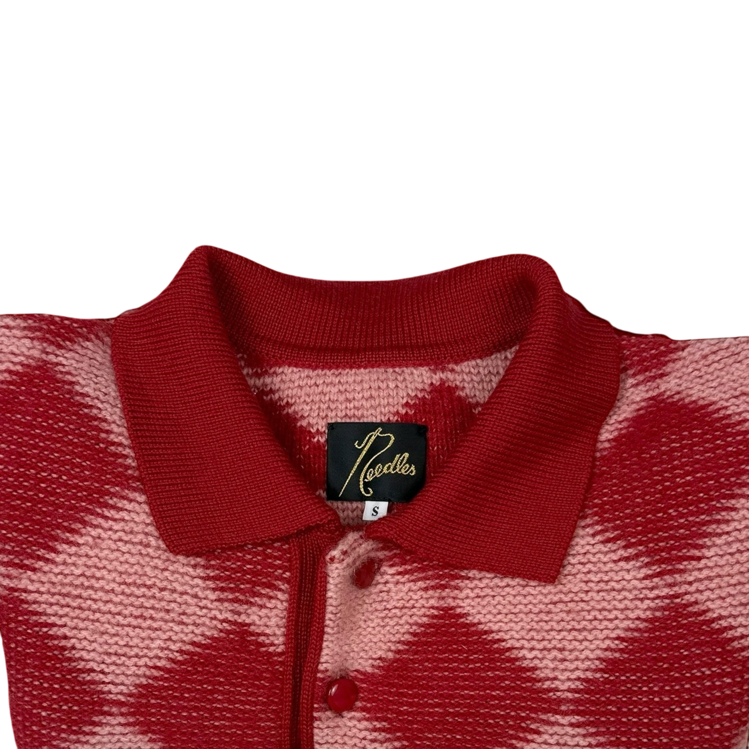Needles AW20 Polo Argyle Checkered Wool Sweatshirt Red (Size S)
