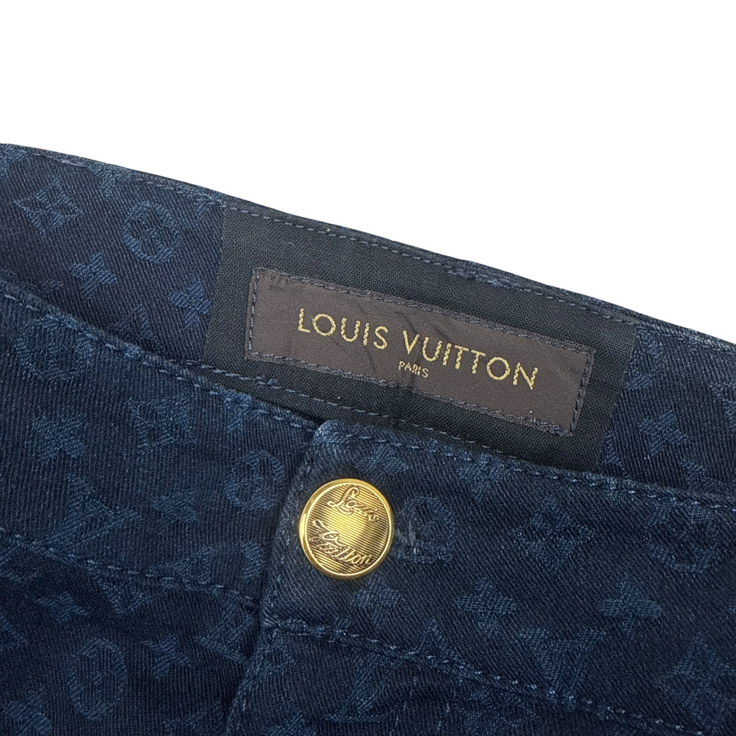 Louis Vuitton Monogram Lambskin Trim Capri Denim Pants Navy (Size 36)