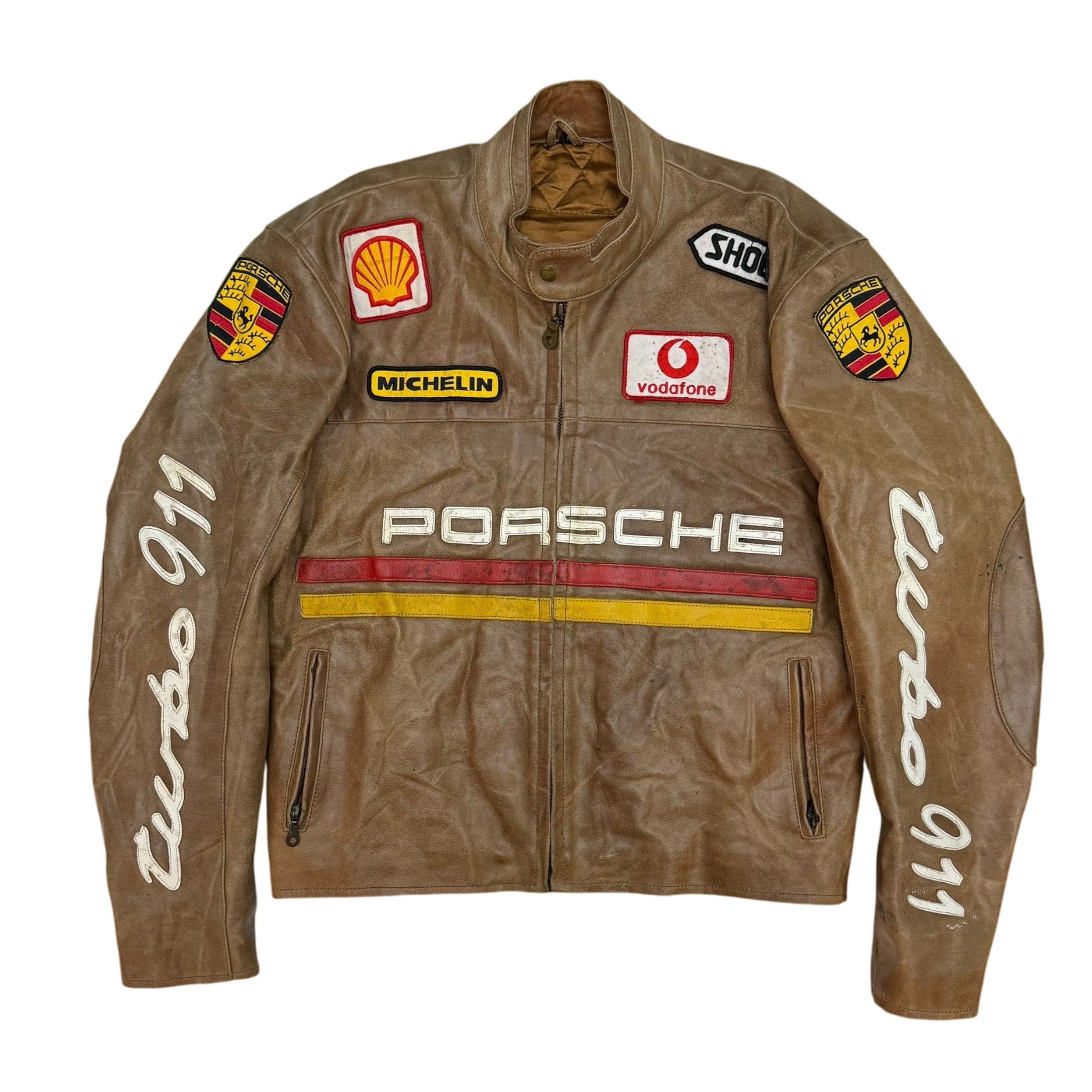 90s Porsche Turbo 911 Leather Racing Jacket Brown (size L)