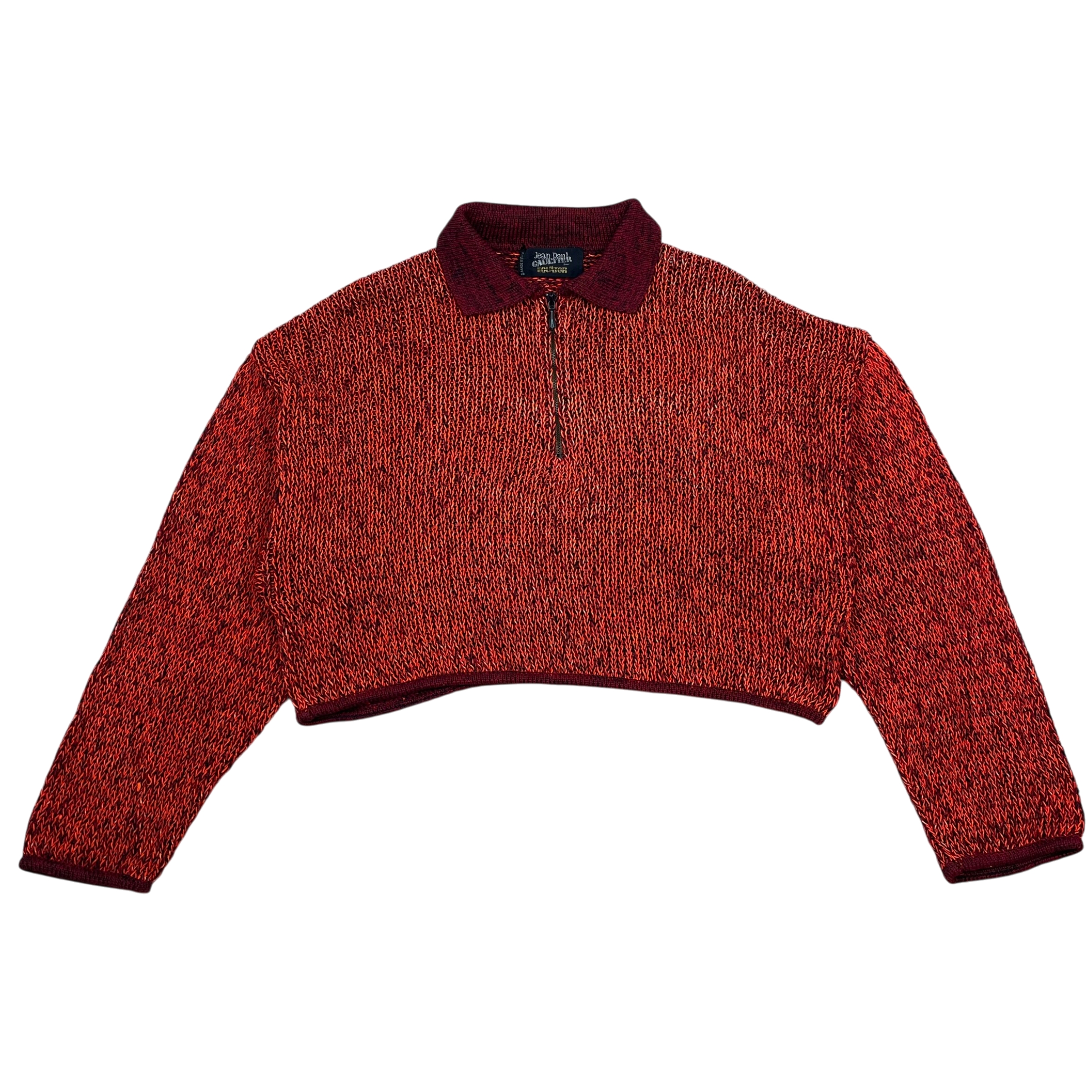 Jean Paul Gaultier Equator 1/4 Zip Cropped Knit Polo Jumper Orange (Size S)