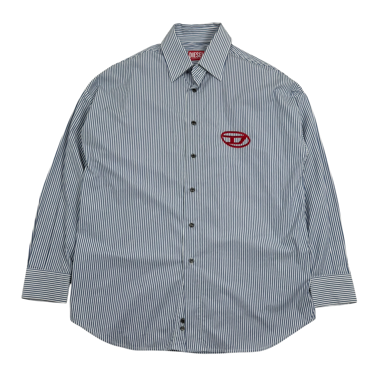 Diesel D Logo embroidered LS Striped Shirt Blue/White (Fits M-L)