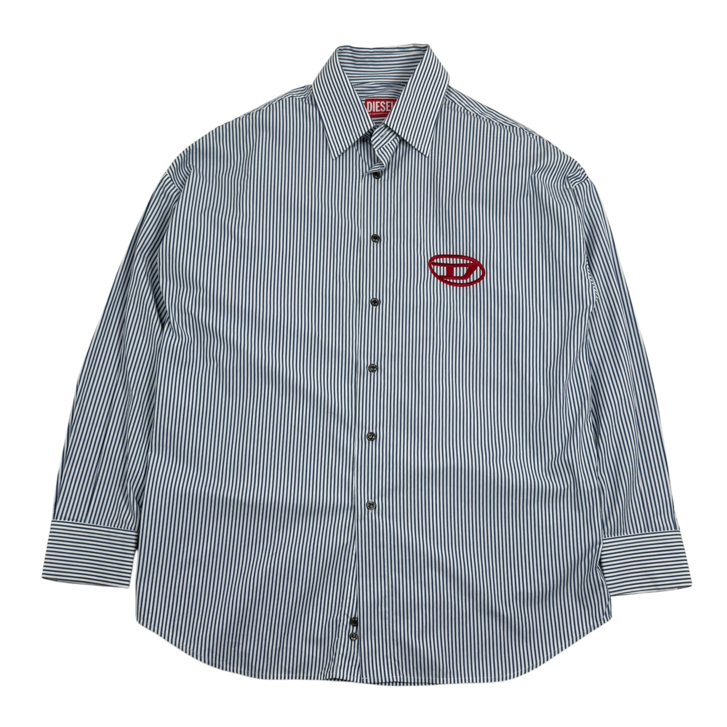 Diesel D Logo embroidered LS Striped Shirt Blue/White (Fits M-L)