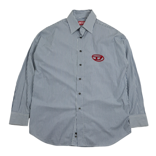 Diesel D Logo embroidered LS Striped Shirt Blue/White (Fits M-L)