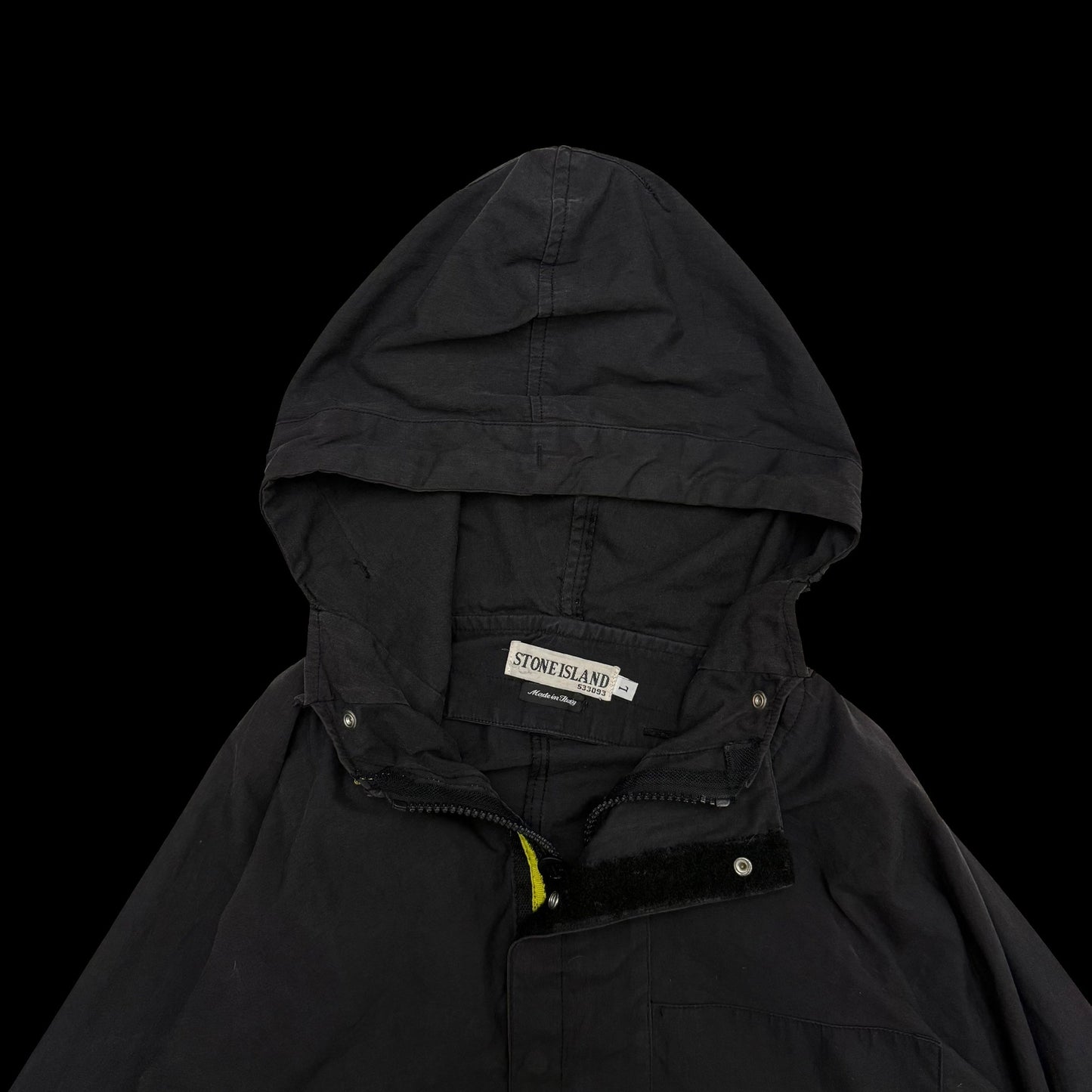 Stone Island SS 2004 Black Raso Gommato Jacket Black (Size L)