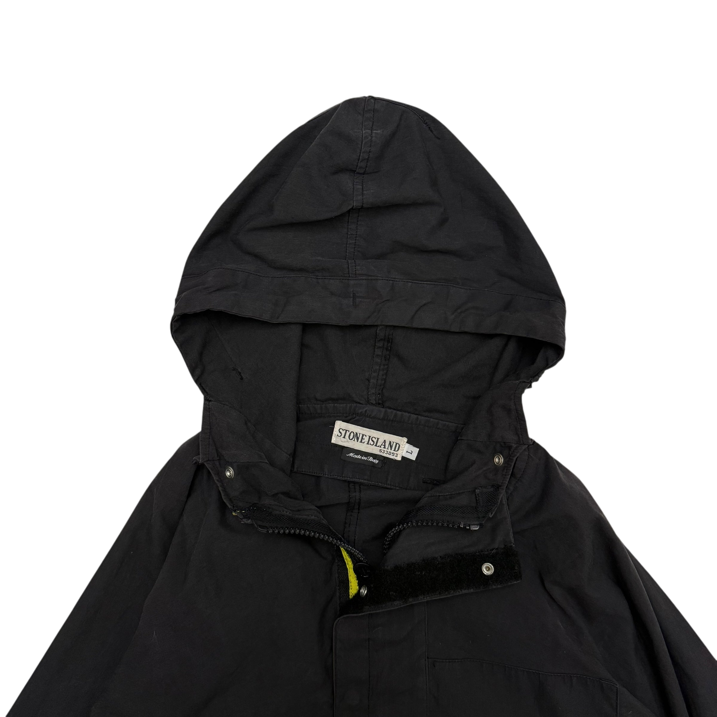 Stone Island SS 2004 Black Raso Gommato Jacket Black (Size L)