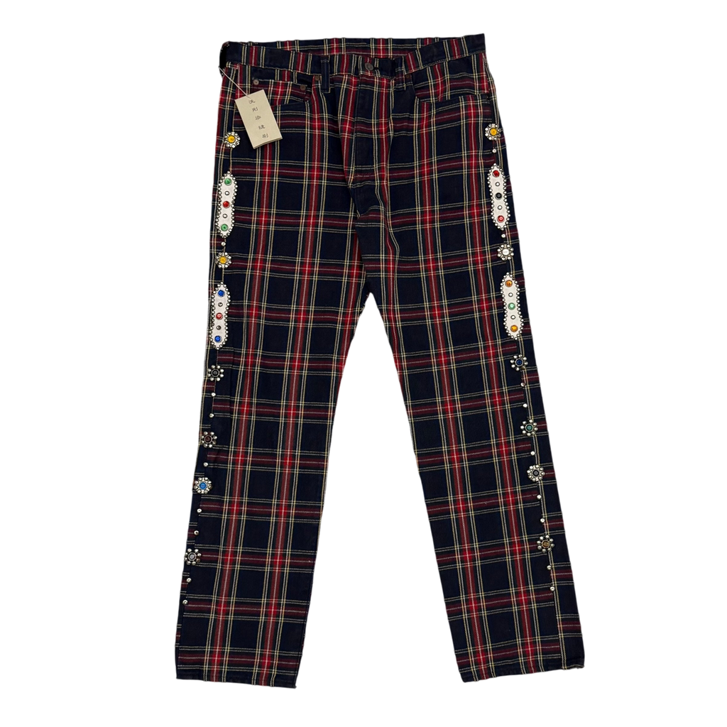 Kapital 11oz Tartan Check 5P Monkey Cisco Jeans (Studs Remake) Red (Size 36”)