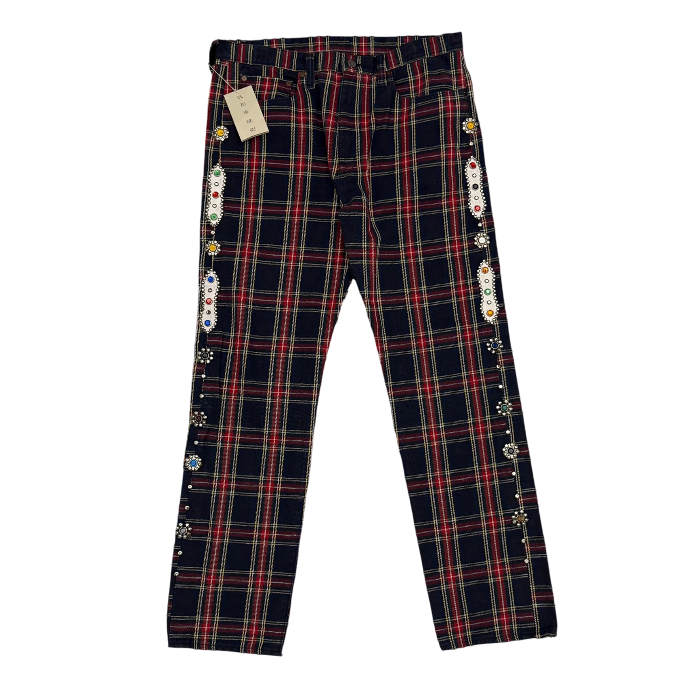 Kapital 11oz Tartan Check 5P Monkey Cisco Jeans (Studs Remake) Red (Size 36”)