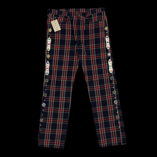 Kapital 11oz Tartan Check 5P Monkey Cisco Jeans (Studs Remake) Red (Size 36”)