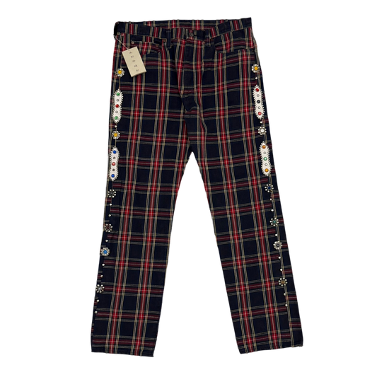 Kapital 11oz Tartan Check 5P Monkey Cisco Jeans (Studs Remake) Red (Size 36”)