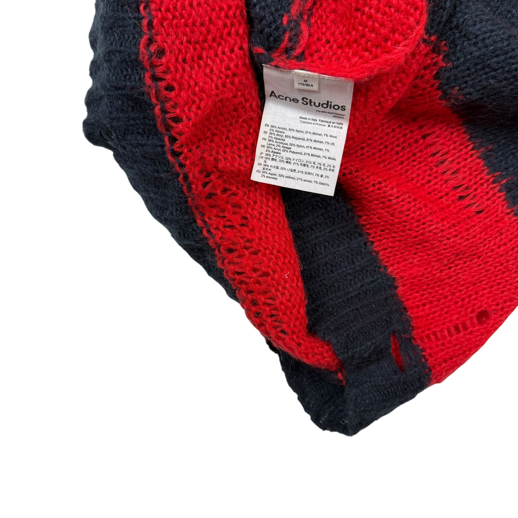 Acne Studios AW21 Kalia Distressed Oversized Striped Knit Sweatshirt Navy / Red (fits up to L)