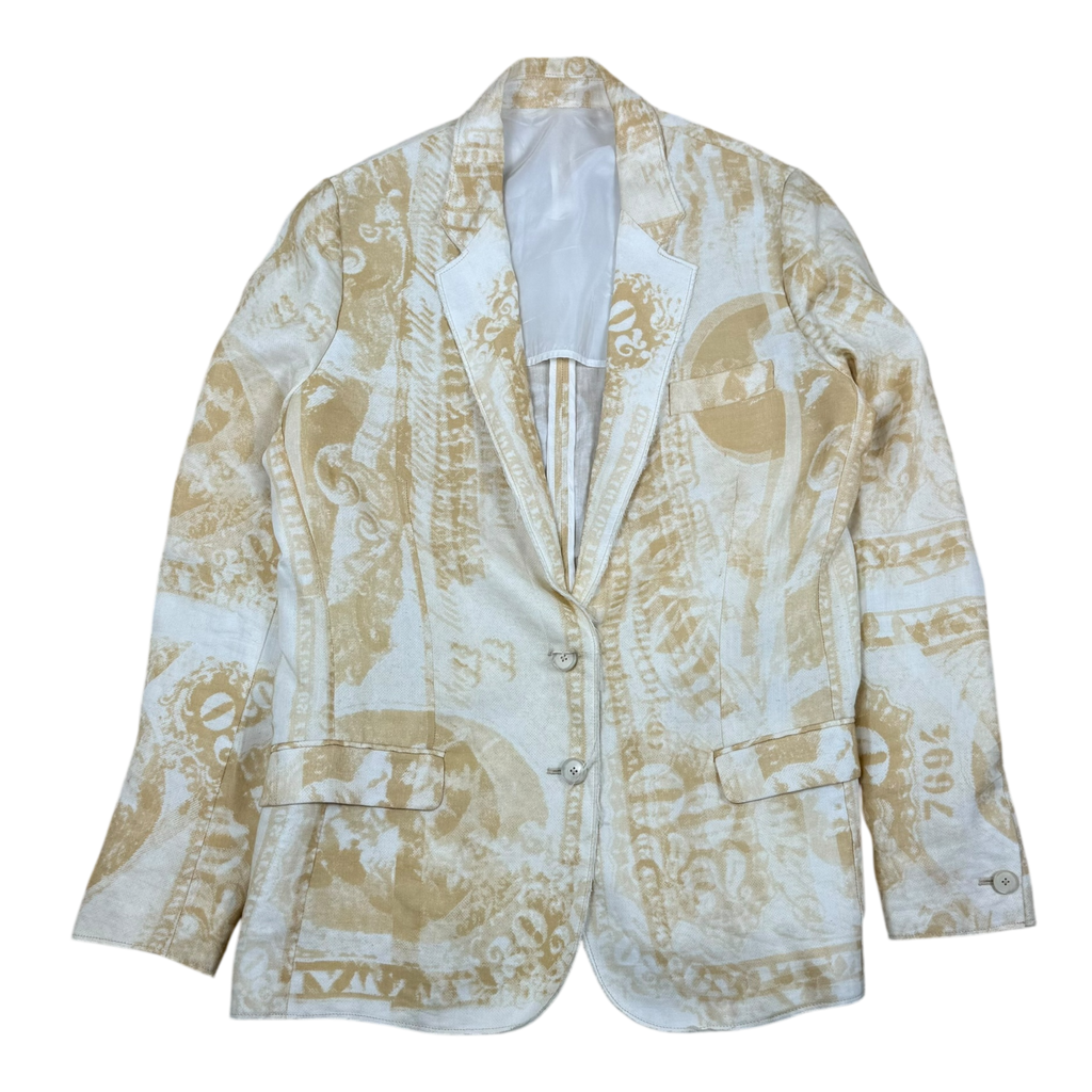 Acne Studios SS13 Resort Linen Blend Raw Hem Jinx Currency Blazer Yellow/White (Size 36)