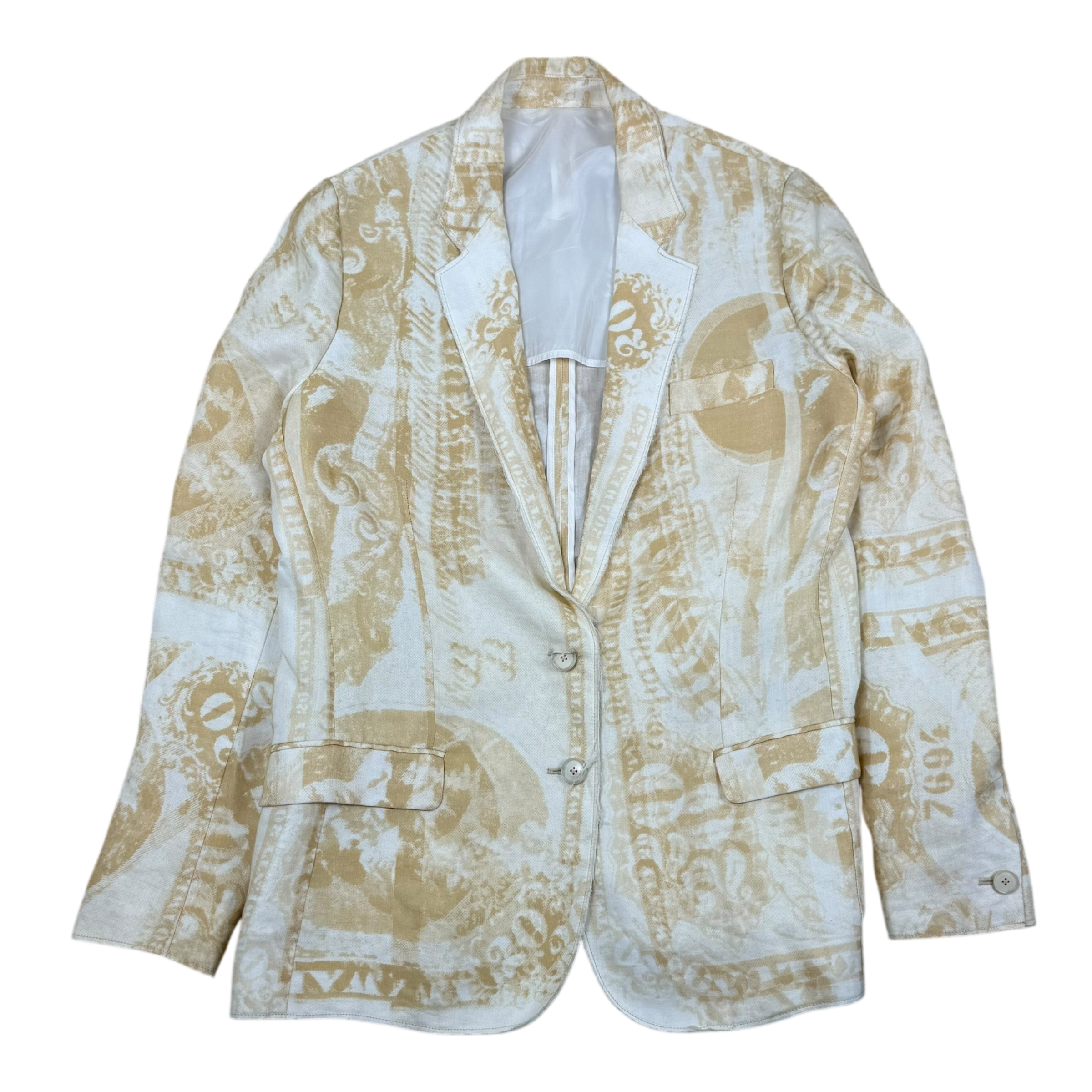 Acne Studios SS13 Resort Linen Blend Raw Hem Jinx Currency Blazer Yellow/White (Size 36)