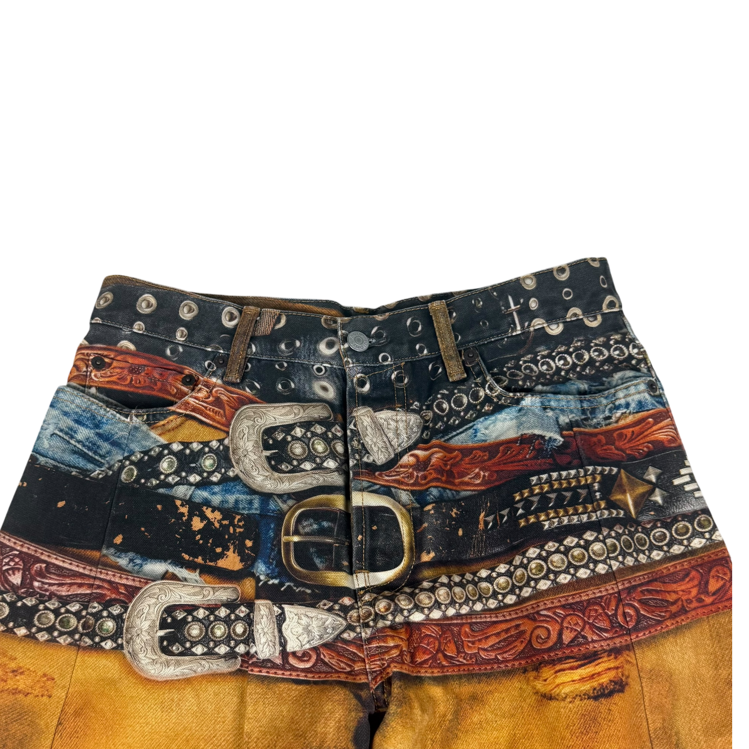 Acne Studios SS25 2006M Tromp L’oeil Stacked Belt Barrel-Leg Jeans Orange (Fits 30”)