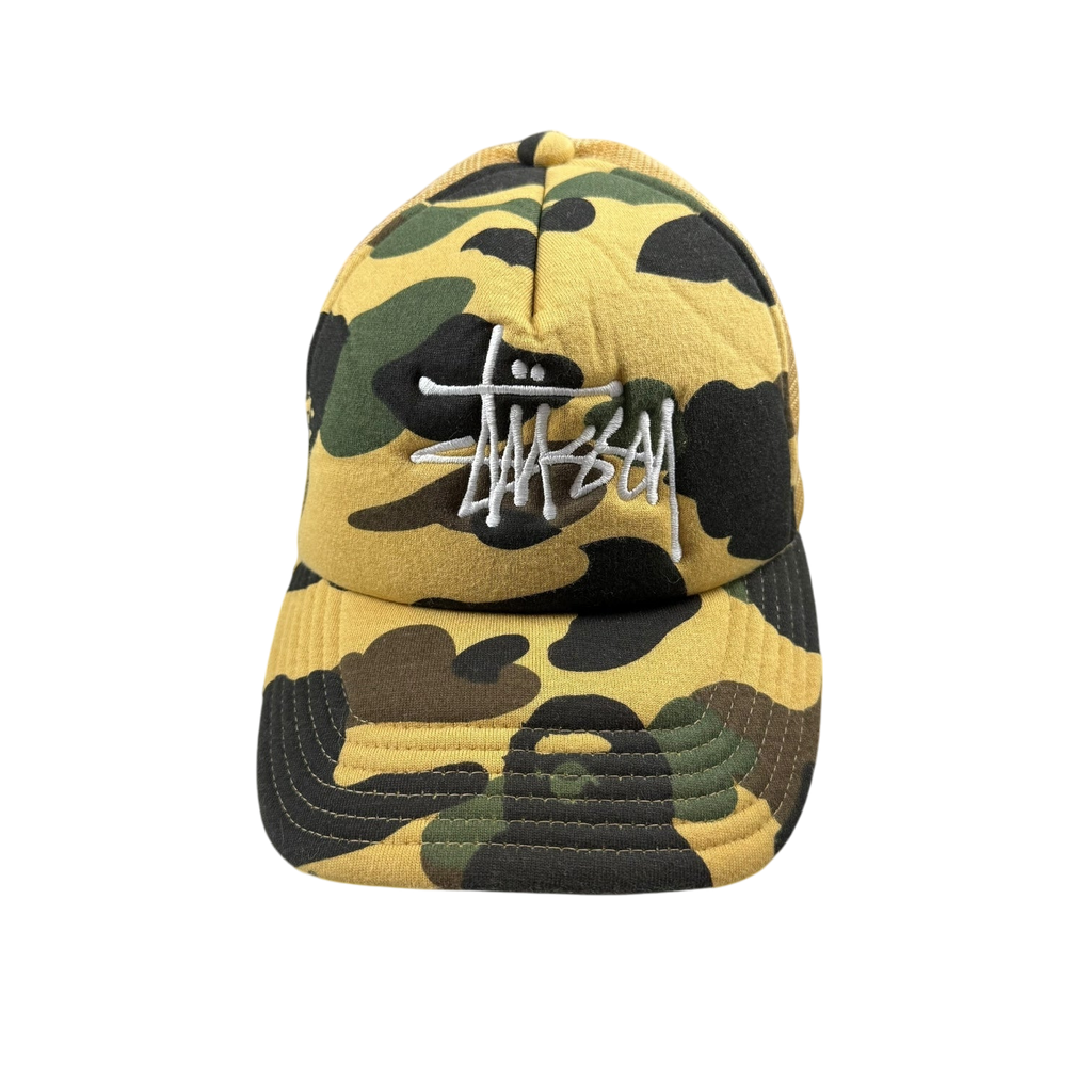 BAPE (A Bathing Ape) x Stussy Trucker Camo Cap Yellow