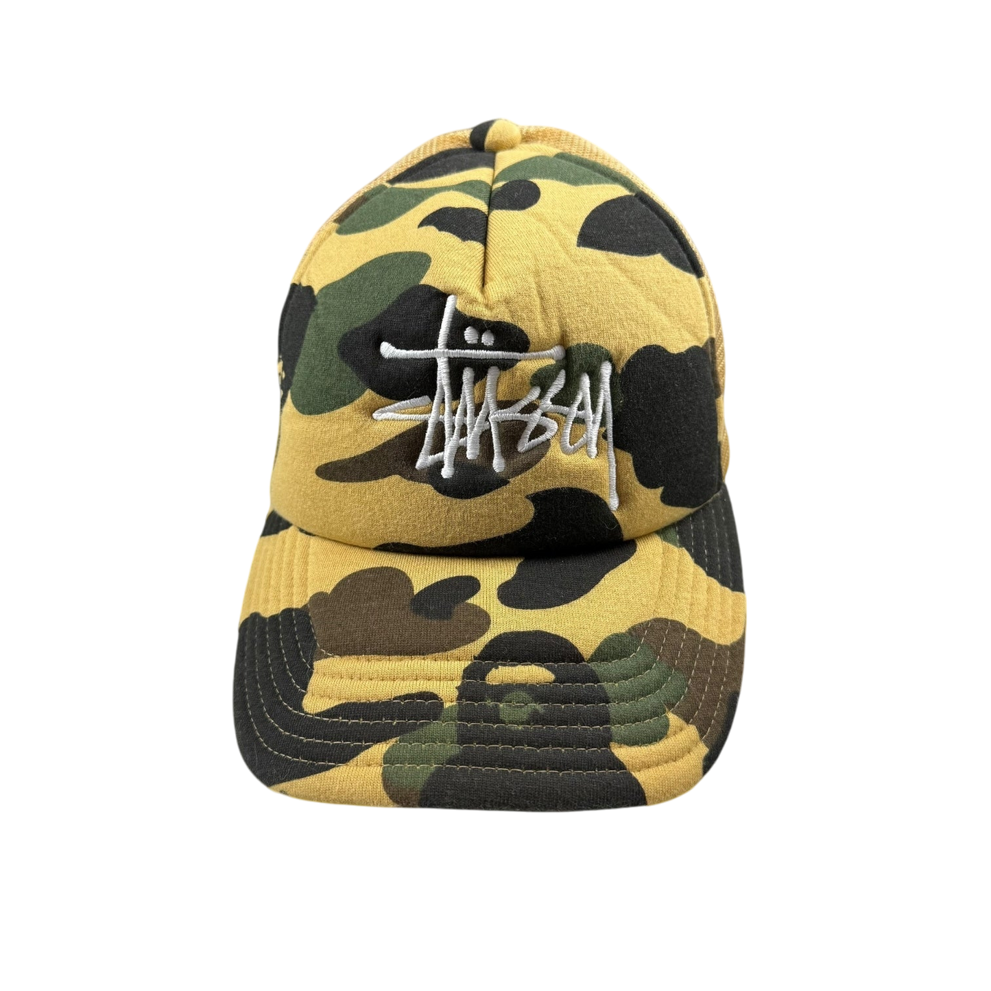 BAPE (A Bathing Ape) x Stussy Trucker Camo Cap Yellow